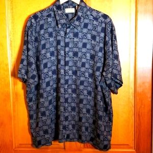 NATURAL ISSUES XL BLACK & GREY CHECKERED PATTERN SHORT-SLEEVED BUTTON UP